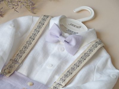 Lininis krikštynų kostiumas violetinis