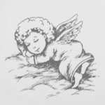 Miegantis sidabrinis angelas